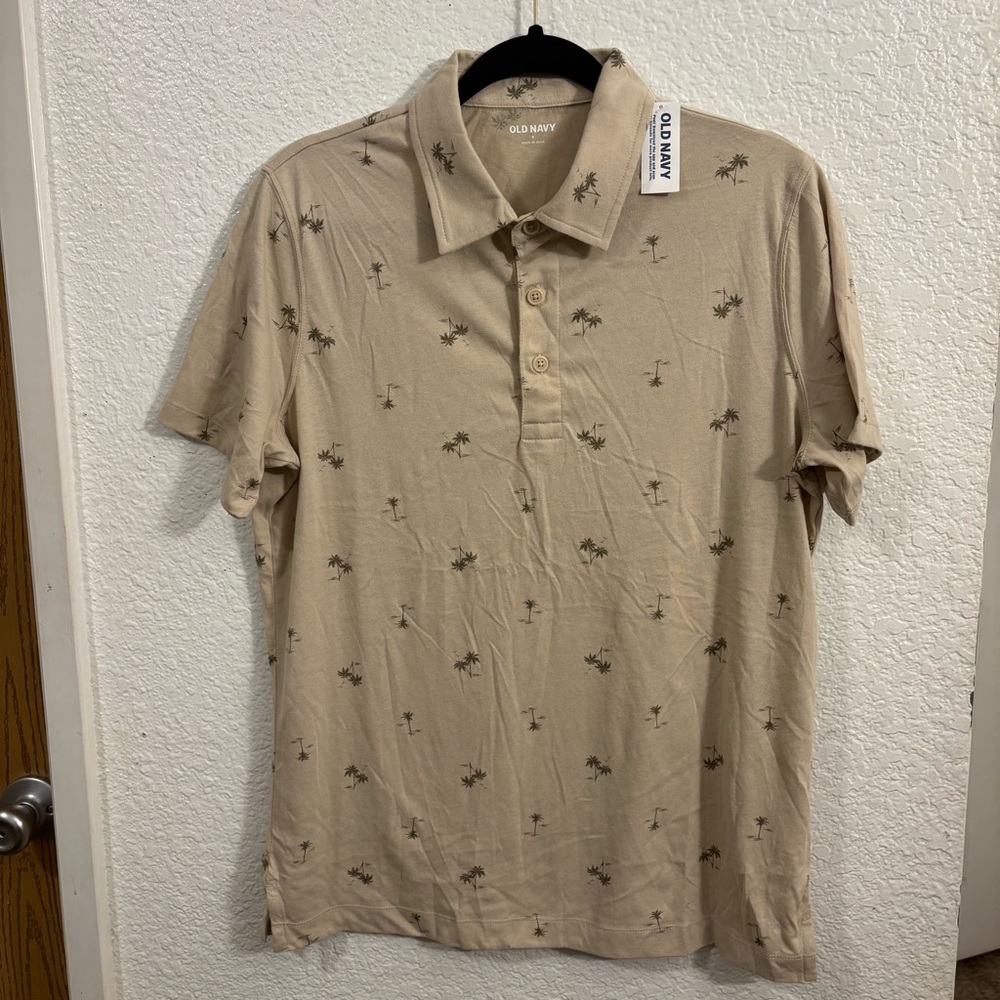 Old Navy Relaxed Fit Palm Tree Polo Shirt‎ Men's S — Light Olive Tan Size: S
